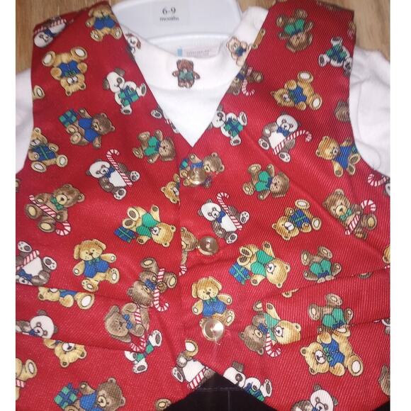 Infant Vintage Teddy Bear 3 Piece Outfit Vest 1997 Velvet 6-9 Months - Picture 2 of 4